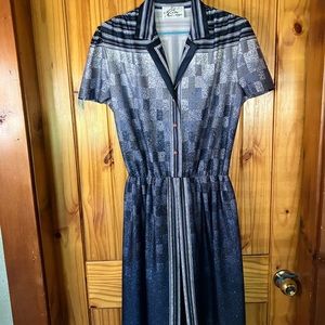Vintage 70’s Misee Mode Blue Pattern Dress